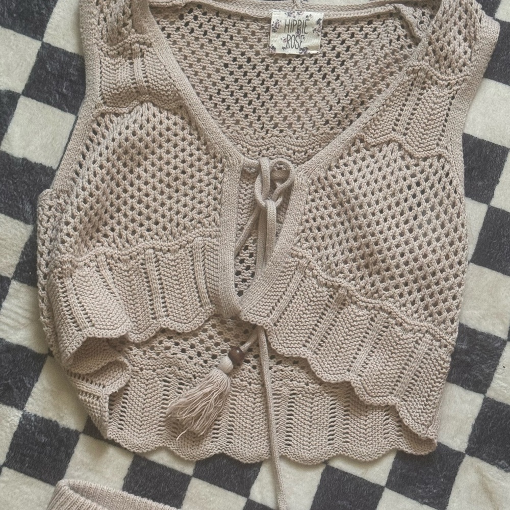 Hippie Rose Tan knit beach cover up set